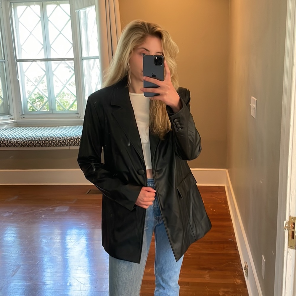 Danielle Bernstein Black Vegan Leather Blazer